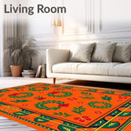 Vibrant Orange Red Floral Garland Rug
