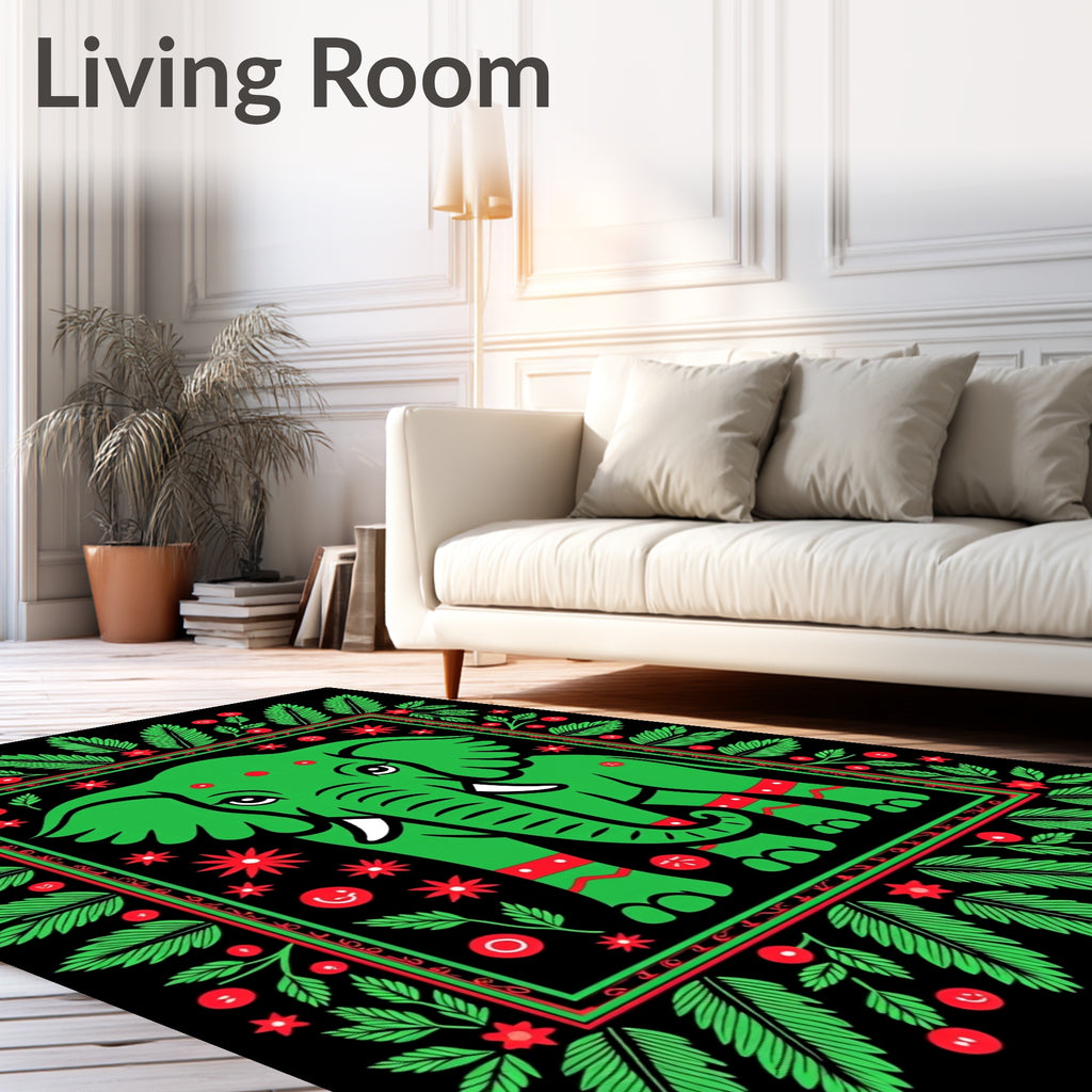Green Elephant Surrounded By Foliage Rug