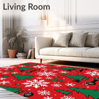 Red White Snowflake Truck Christmas Trees Rug
