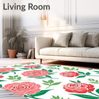 Coral Pink Red Rose Foliage Rug