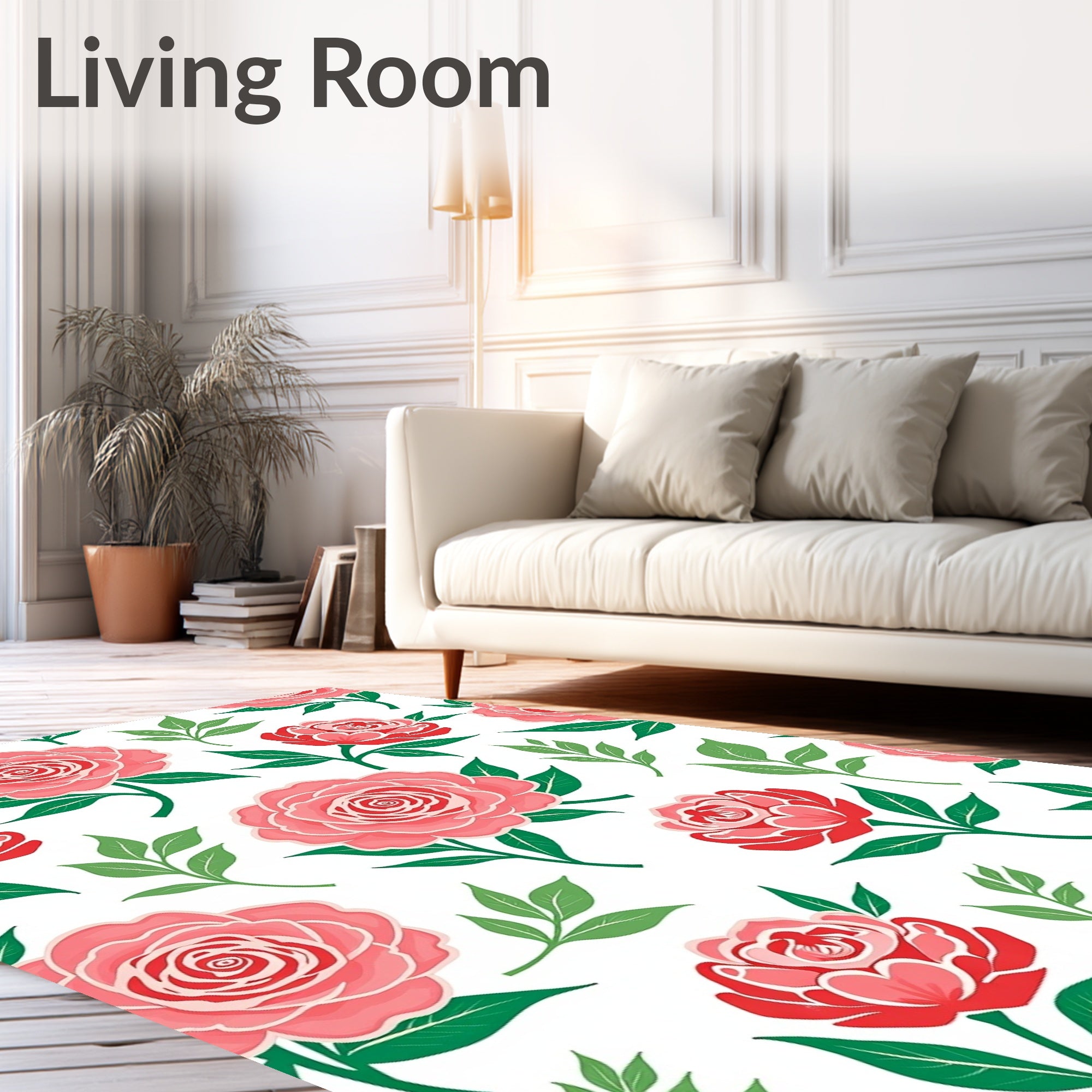 Coral Pink Red Rose Foliage Rug