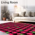 Hot Pink Black Plaid Sunburst Splatter Rug