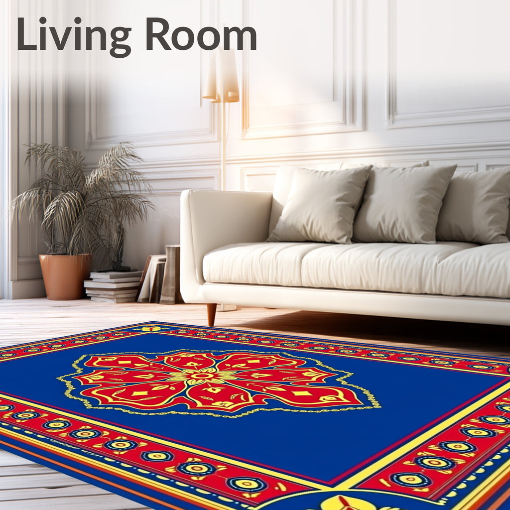 Bold Red Yellow Flower Medallion Rug