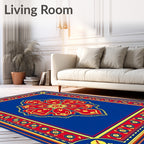 Bold Red Yellow Flower Medallion Rug