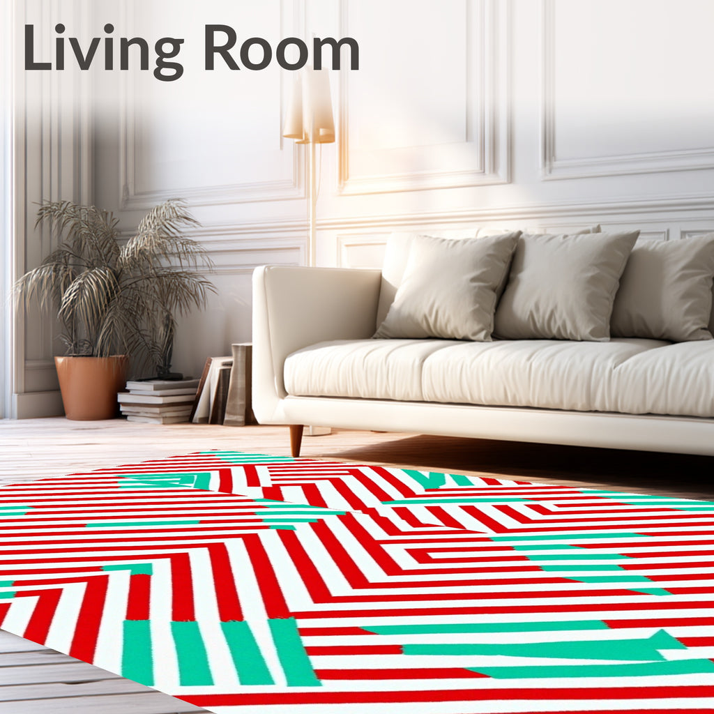 Modern Red Teal Geometric Overlay Rug