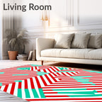 Modern Red Teal Geometric Overlay Rug