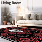 Black Crimson Skull Floral Frame Rug