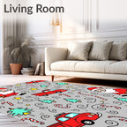 Festive Red Truck Santa Candy Cane Swirls Rug