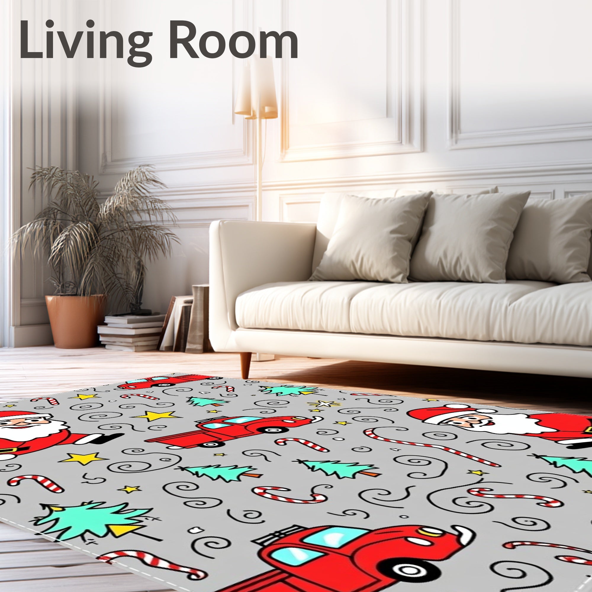 Festive Red Truck Santa Candy Cane Swirls Rug