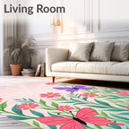 Pink Coral Butterflies Blooming Garden Rug
