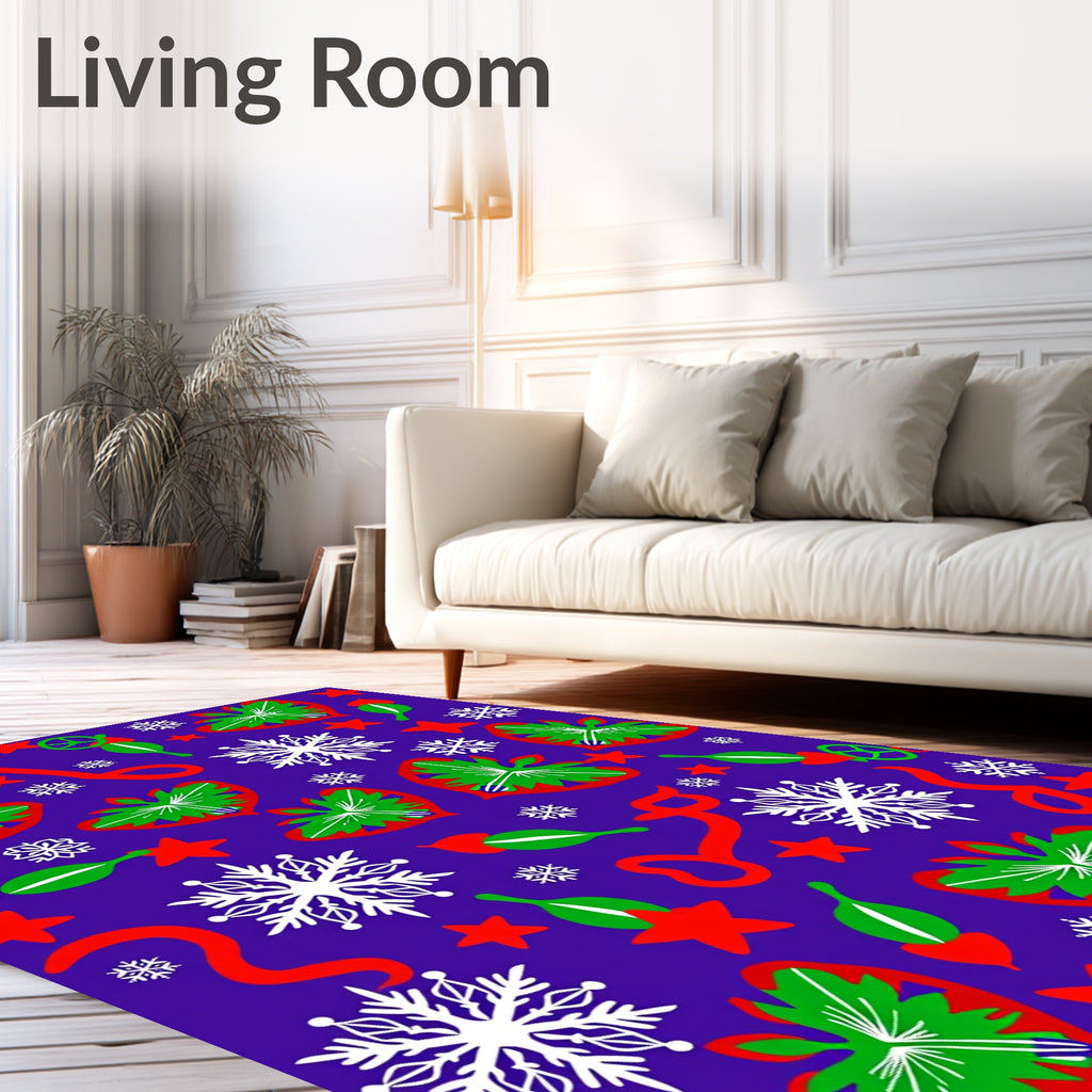 Festive Green Hearts Red Stars Snowflakes Rug