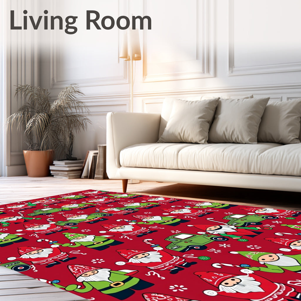 Christmas Gnomes Holding Candy Canes Green Truck Rug