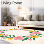 Pink Yellow Floral Garland Bright Rug