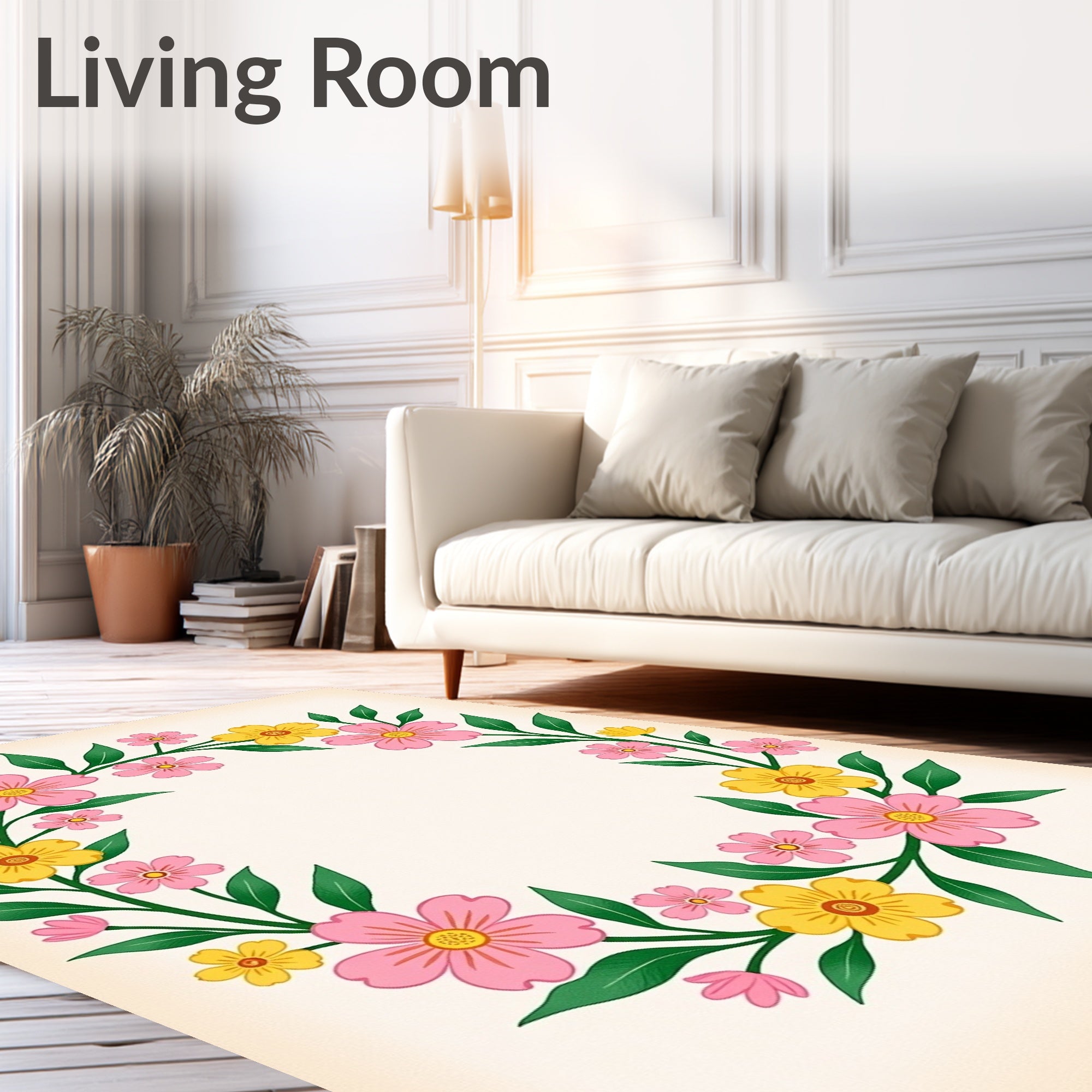 Pink Yellow Floral Garland Bright Rug