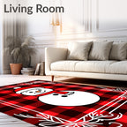 Red Black Buffalo Plaid Snowman Border Rug