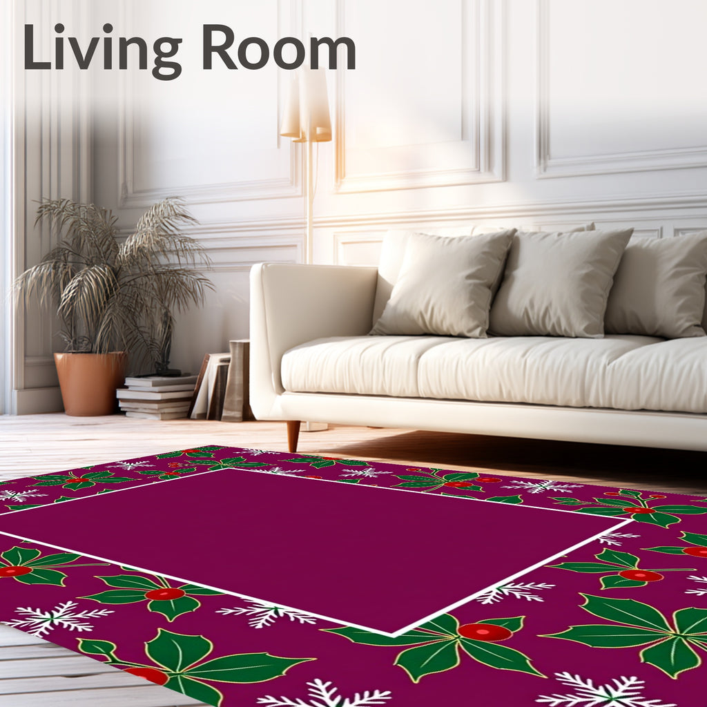Festive Holly Snow Flurry Background Rug