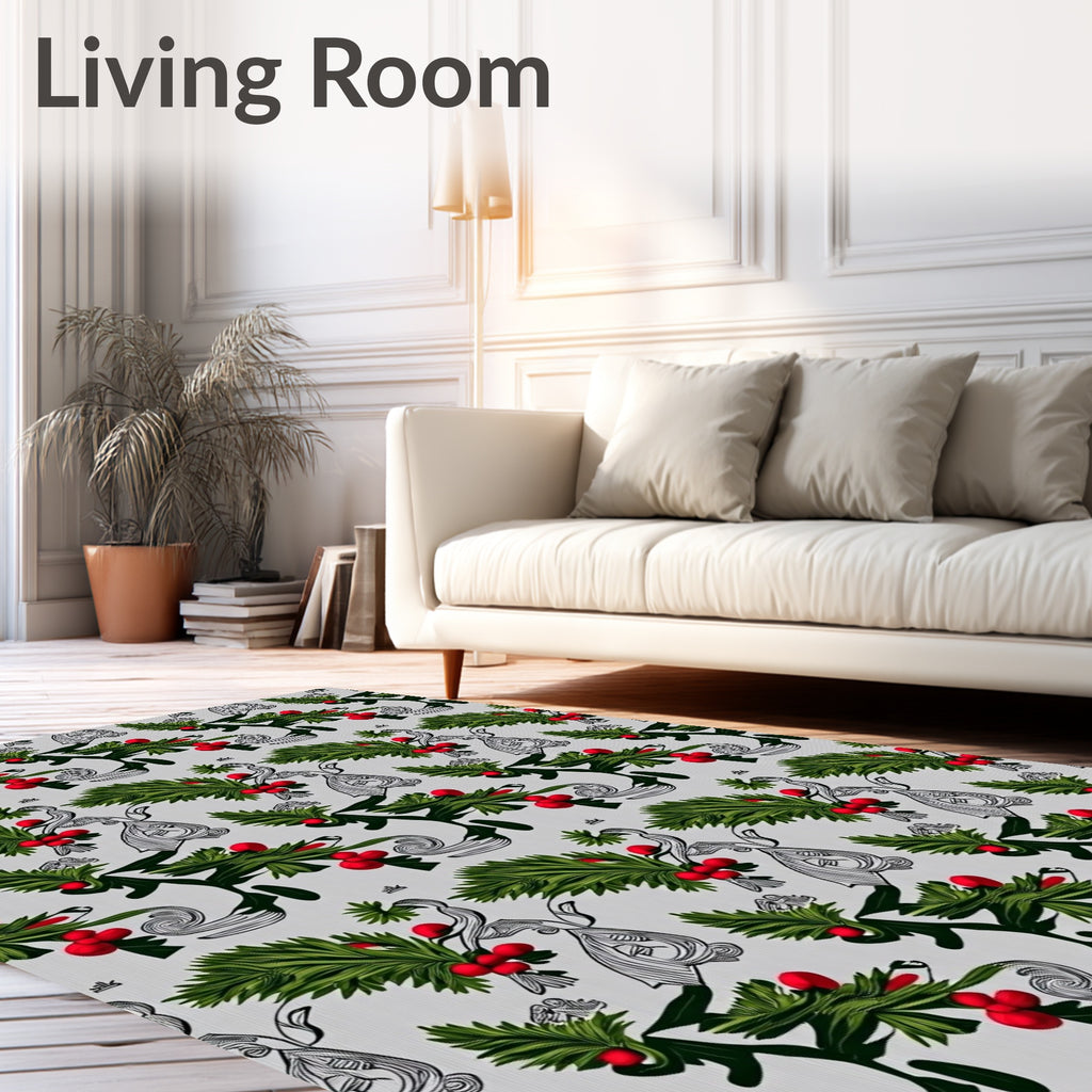 Green Red Berry Foliage Swirl Rug
