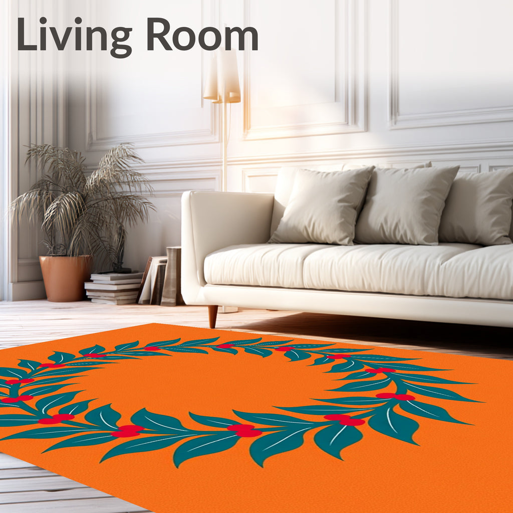 Orange Teal Berry Wreath Rug