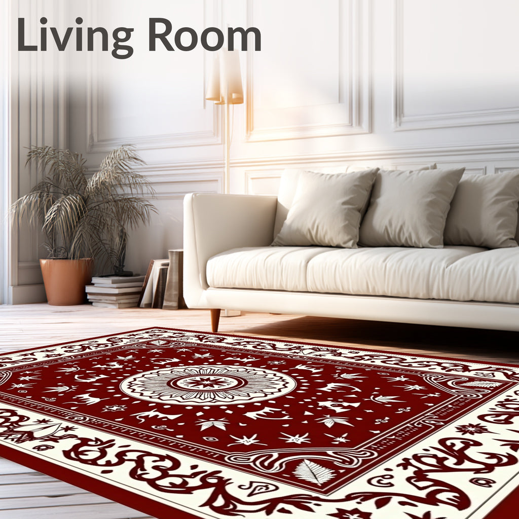 Crimson Ivory Medallion Floral Border Rug