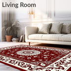 Crimson Ivory Medallion Floral Border Rug