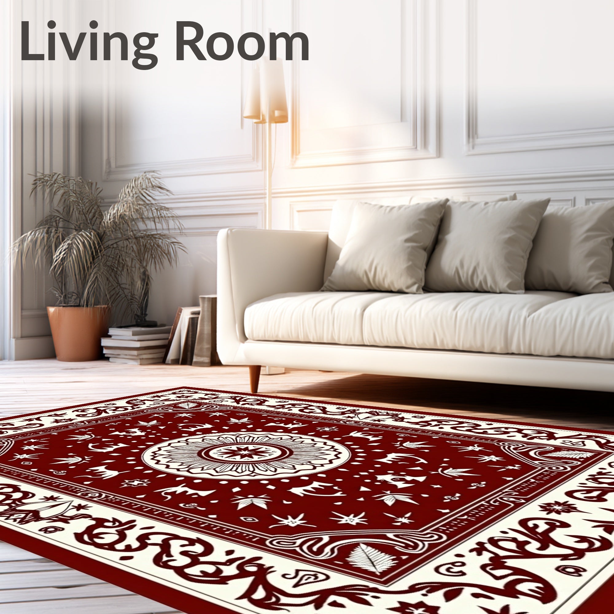 Crimson Ivory Medallion Floral Border Rug