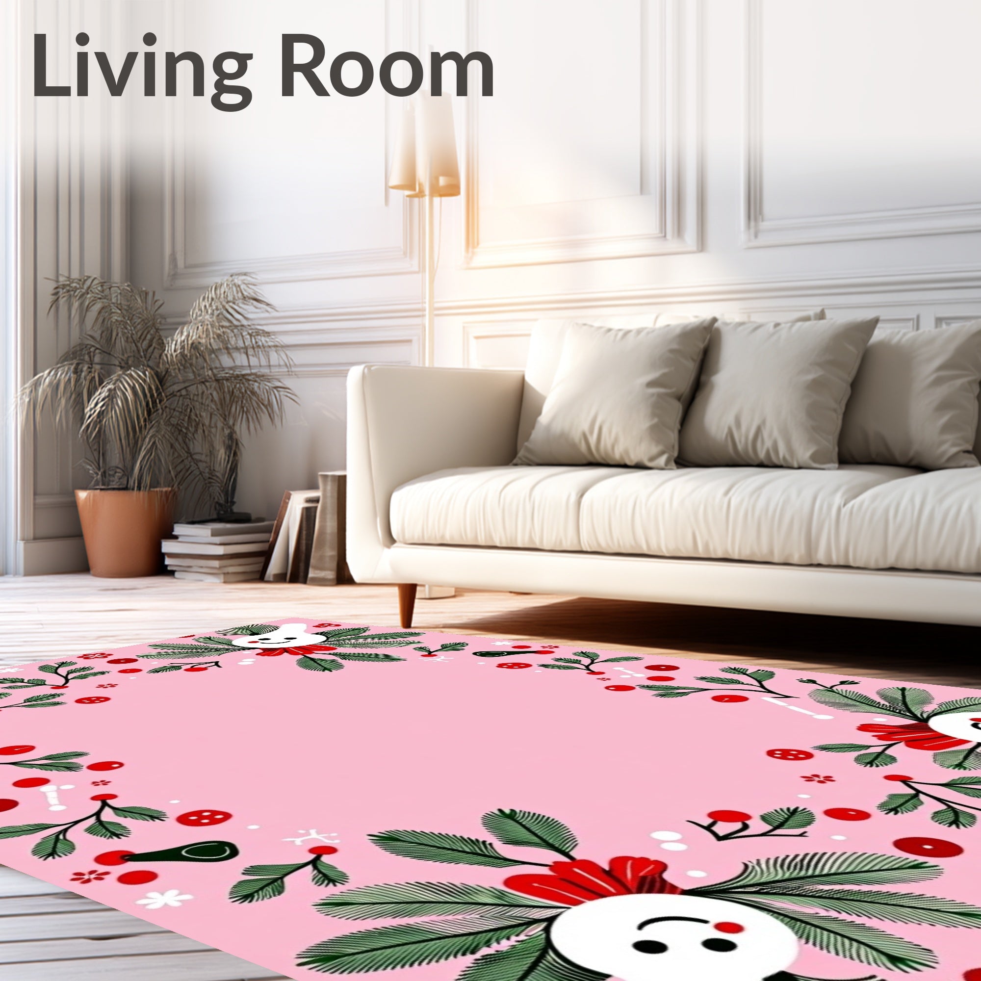 Whimsical Pink Christmas Character Garland Rug