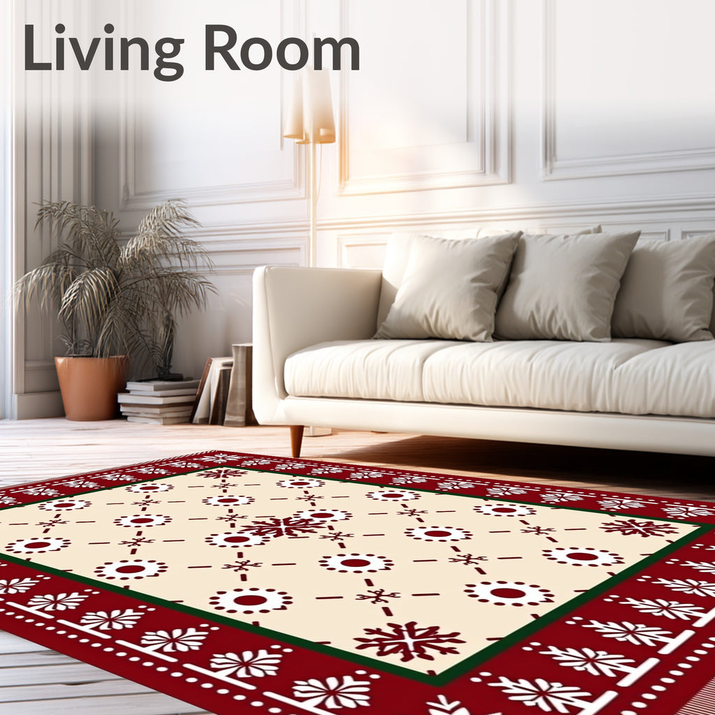 Crimson Snowflake Border Cream Field Rug
