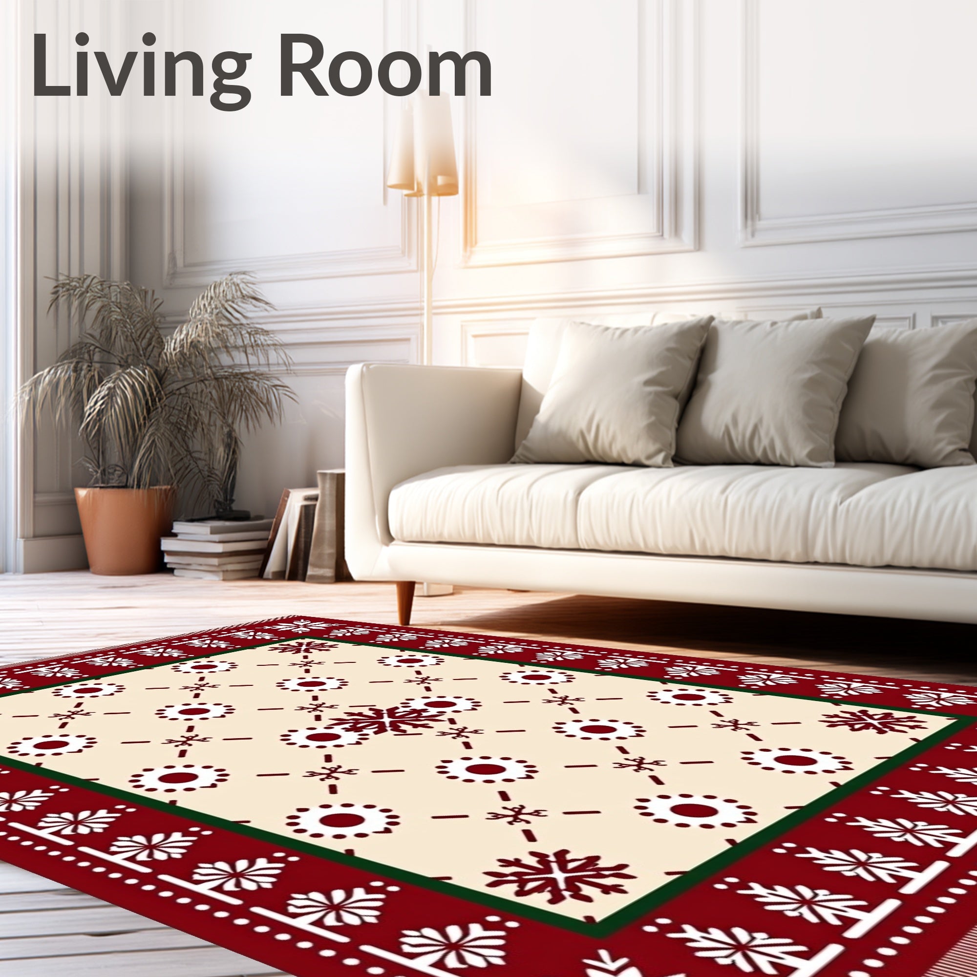 Crimson Snowflake Border Cream Field Rug
