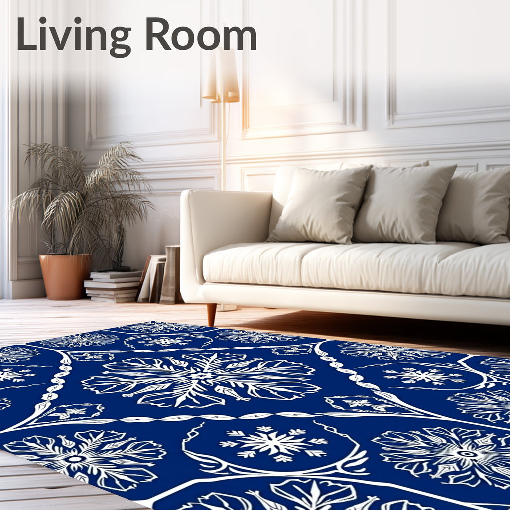 Classic Deep Blue Floral Medallion Rug