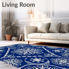Classic Deep Blue Floral Medallion Rug