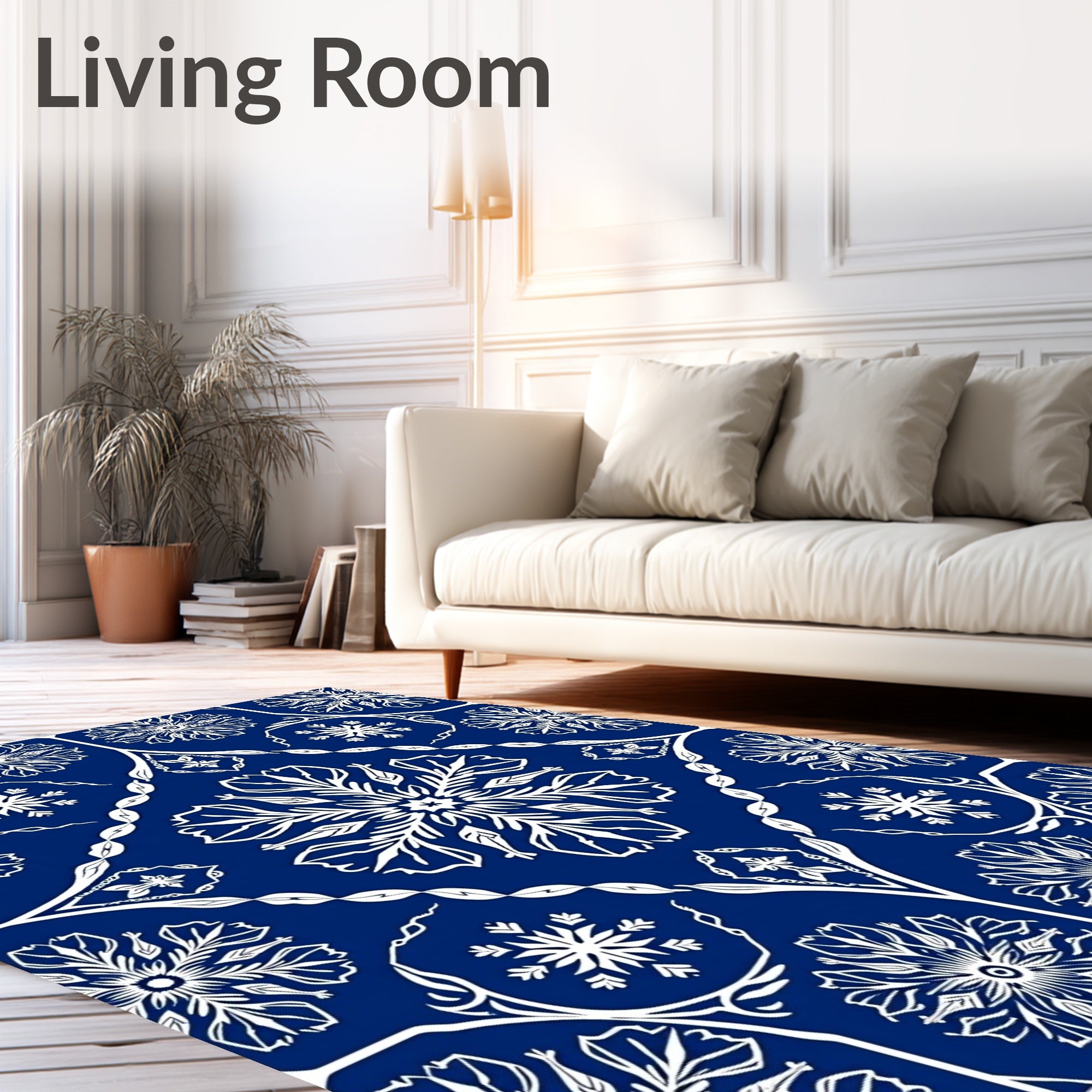 Classic Deep Blue Floral Medallion Rug
