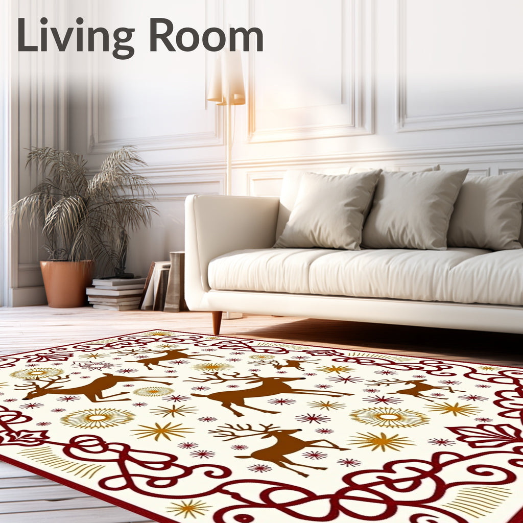 Ruby Burgundy Reindeer Starburst Medallion Rug
