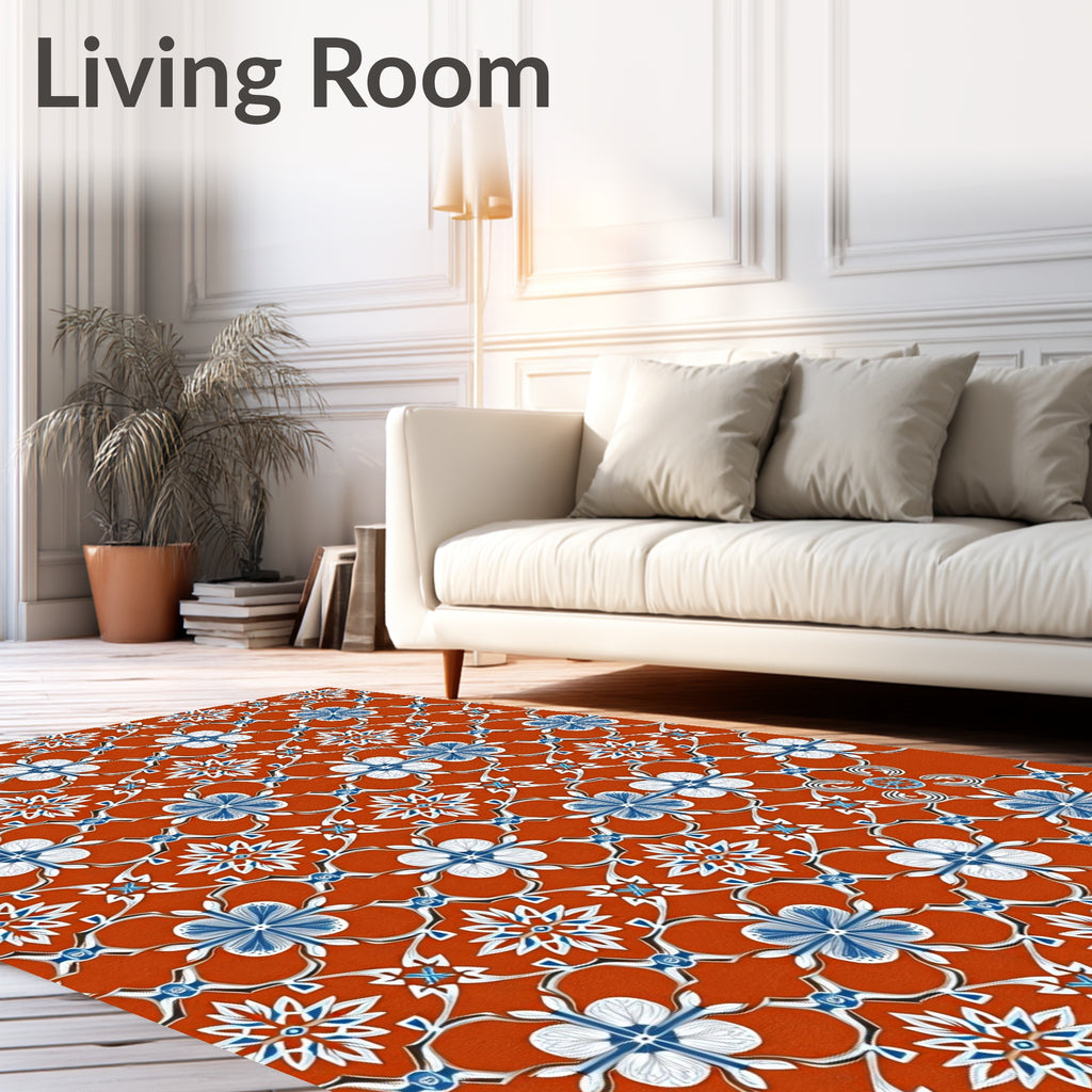 Oriental Blue White Floral Lattice Rug