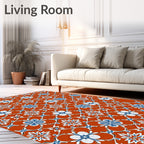 Oriental Blue White Floral Lattice Rug