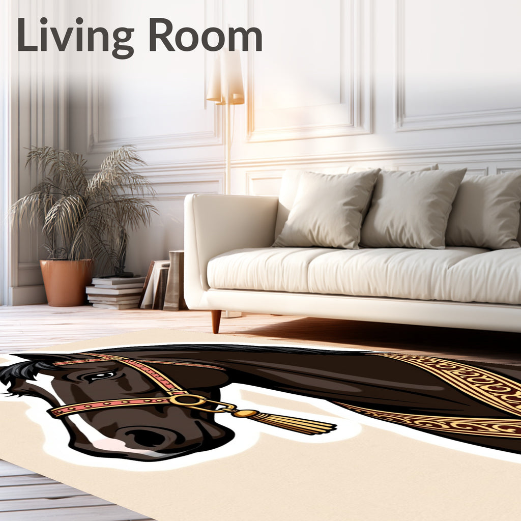 Elegant Brown Horse Golden Filigree Rug