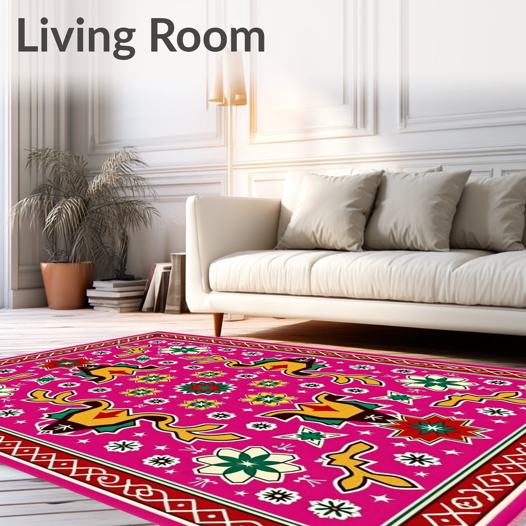 Vibrant Pink Floral Medallion Rug