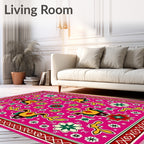 Vibrant Pink Floral Medallion Rug
