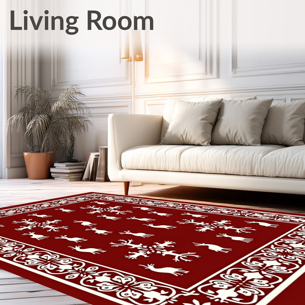 Rustic Ivory Deer and Snowflakes Rug