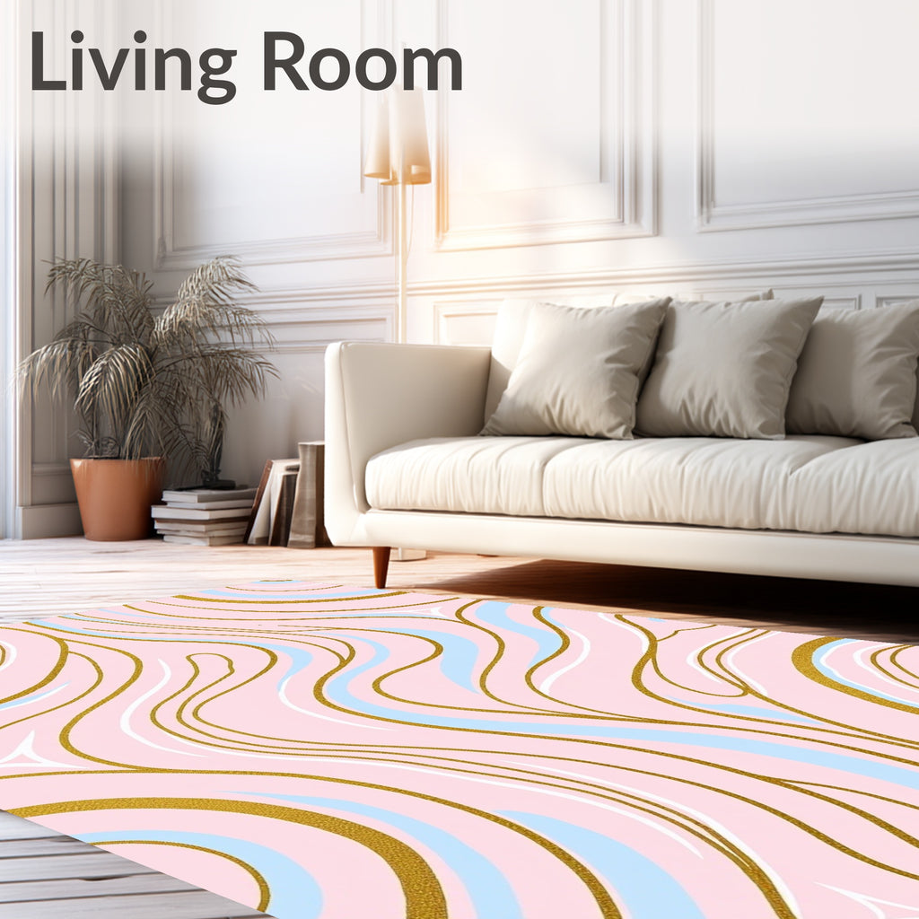 Pink Blue Gold Swirl Vein Rug