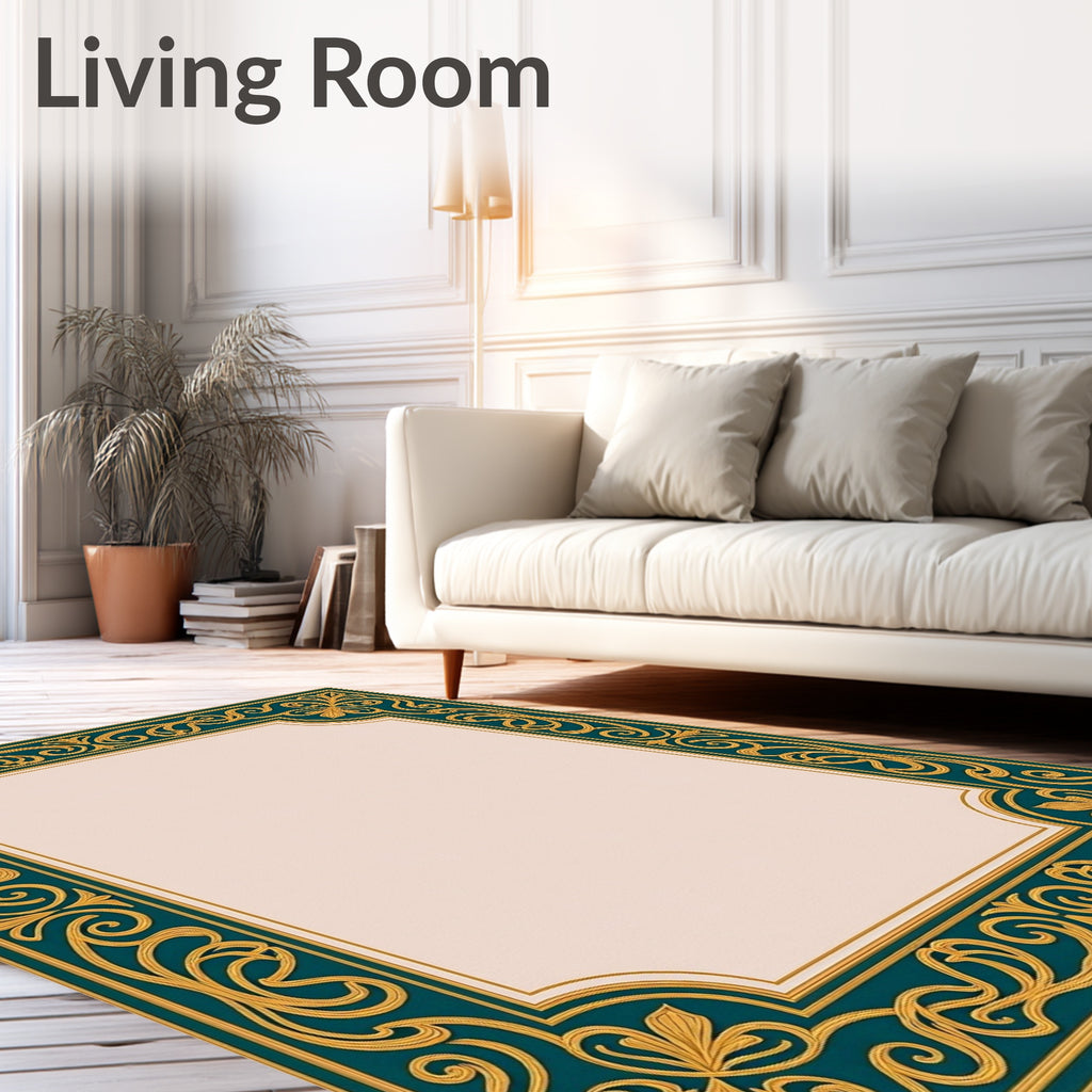 Teal and Gold Victorian Floral Scroll Rug