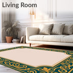 Teal and Gold Victorian Floral Scroll Rug