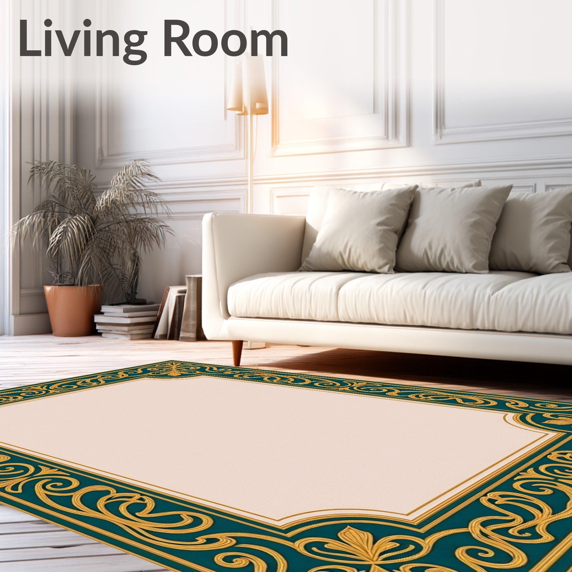 Teal and Gold Victorian Floral Scroll Rug