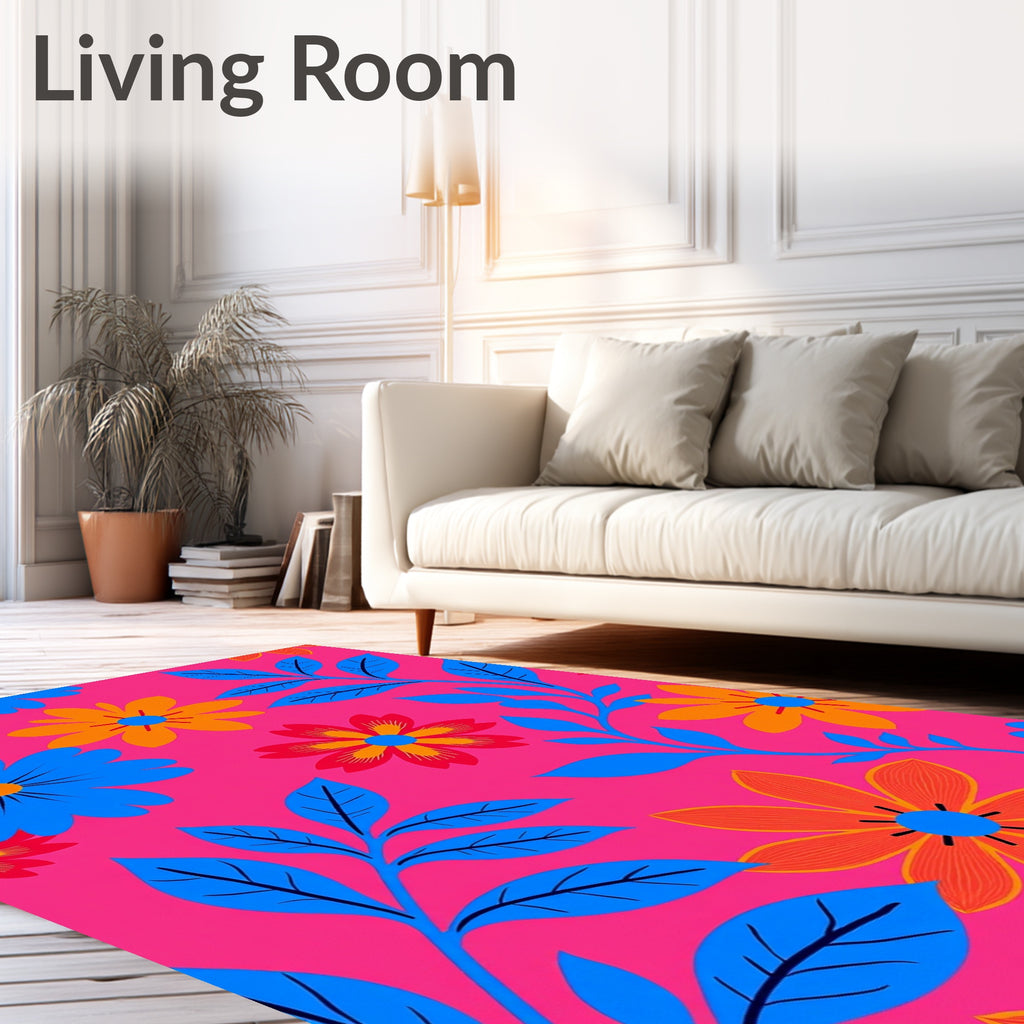 Vibrant Floral Branches Bright Pink Rug