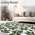 Festive Green Holly Berry Foliage Rug