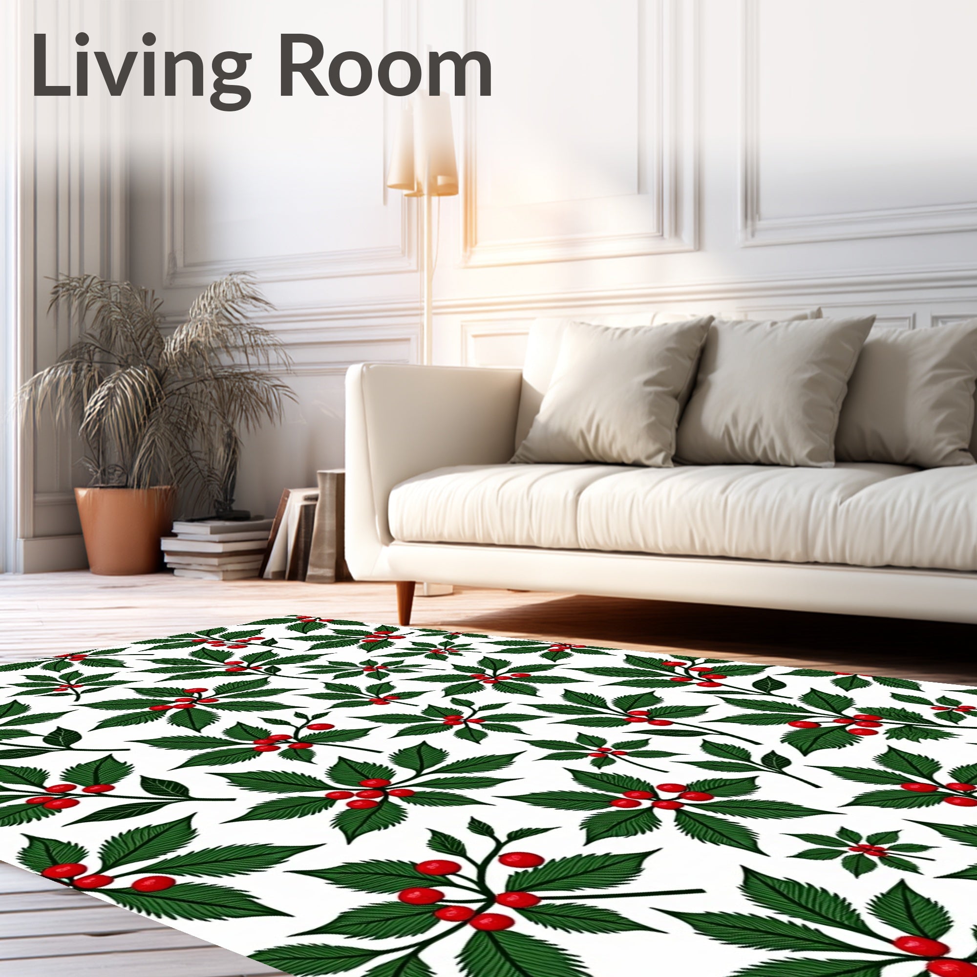 Festive Green Holly Berry Foliage Rug