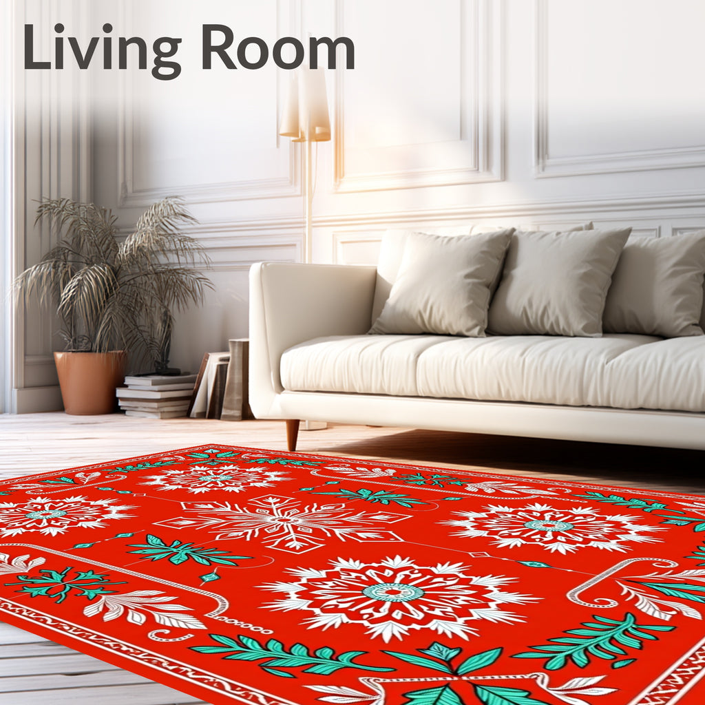Vibrant Red Snowflake Medallion Arrangement Rug