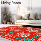 Vibrant Red Snowflake Medallion Arrangement Rug