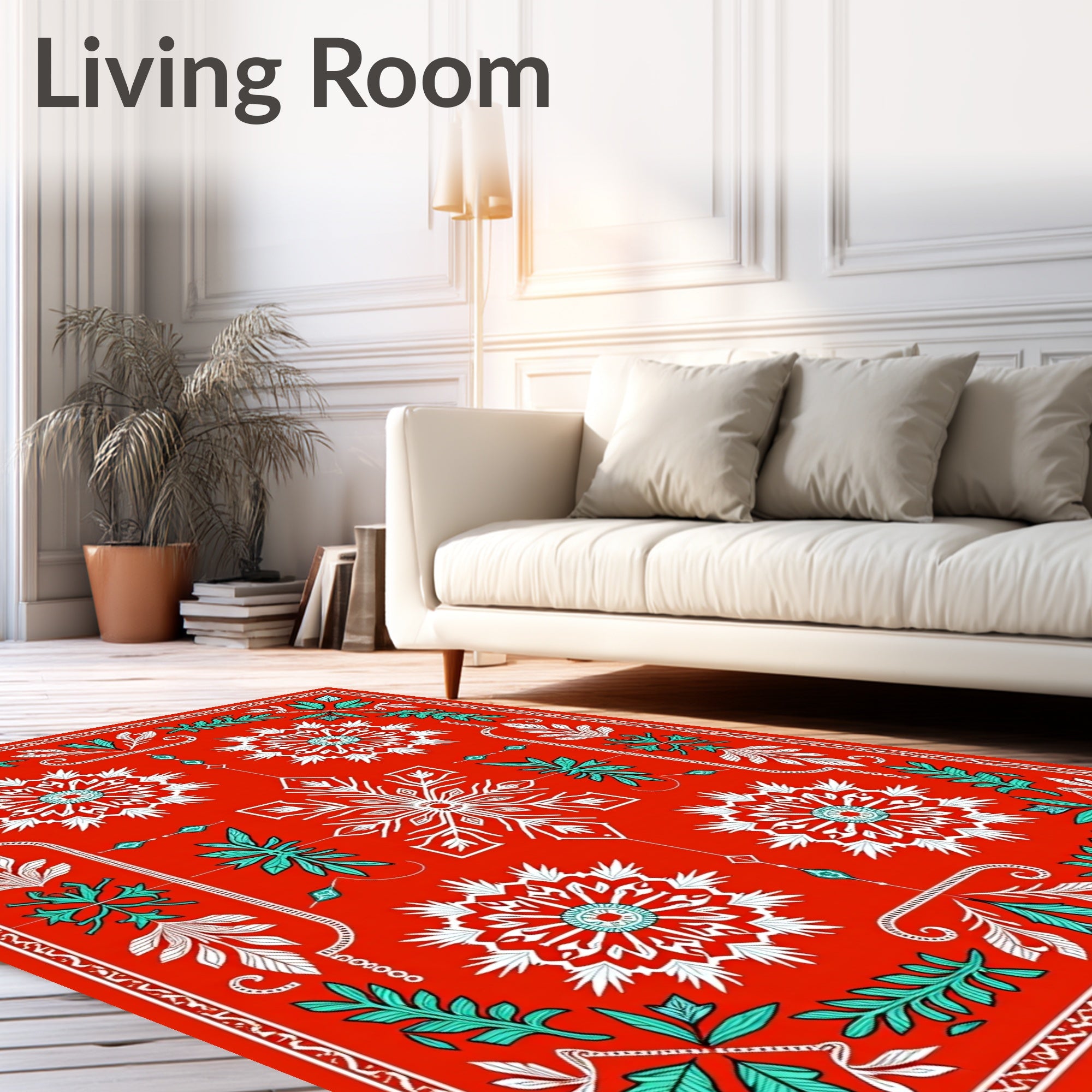 Vibrant Red Snowflake Medallion Arrangement Rug