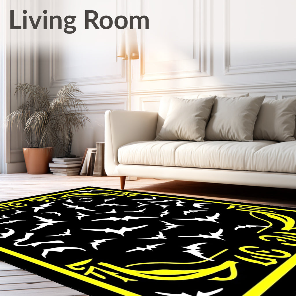 Black Yellow White Bat Swarm Rug