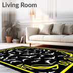 Black Yellow White Bat Swarm Rug